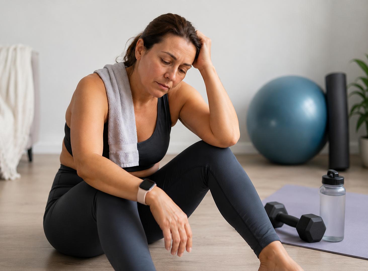 Mulher desanimada após treinar