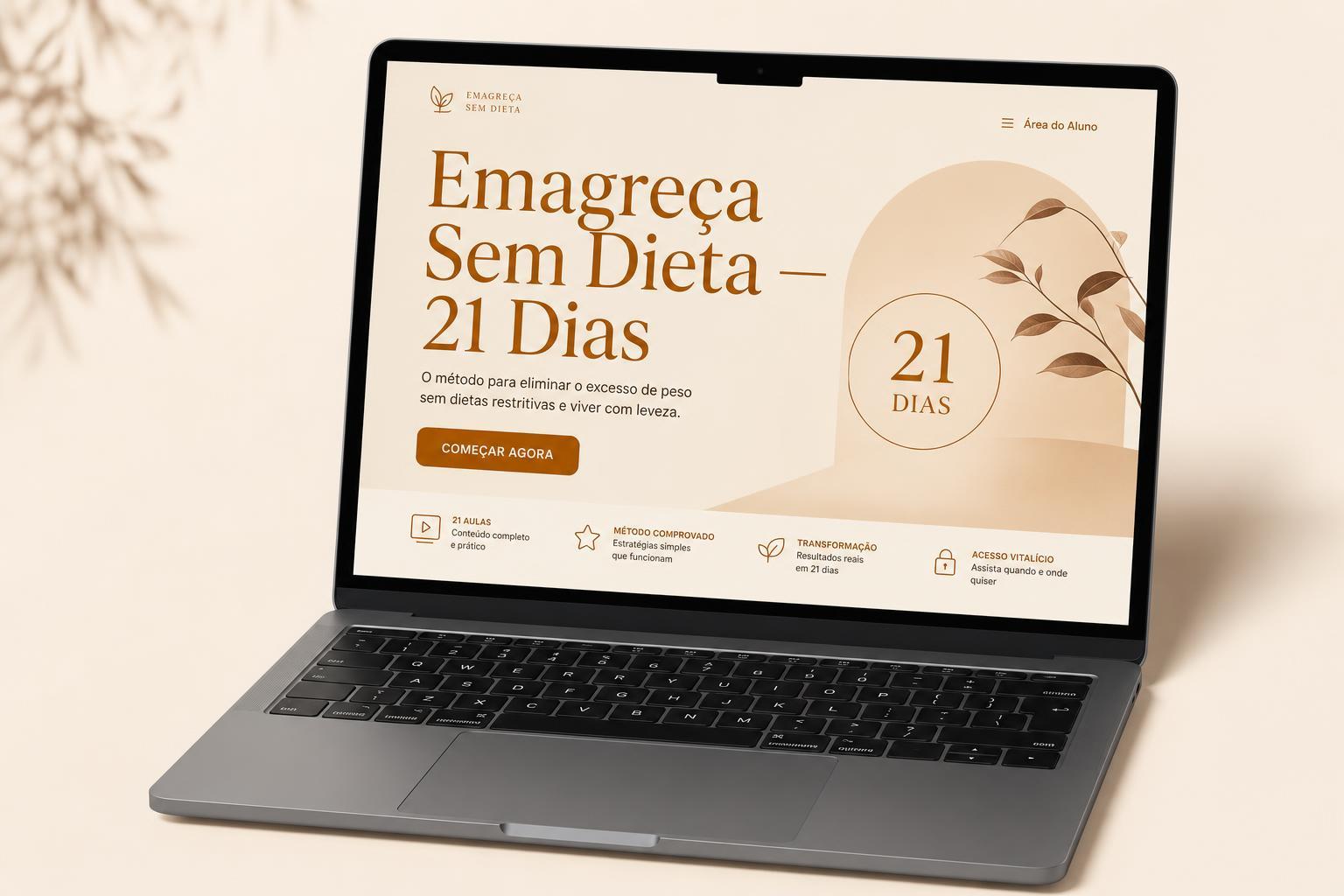 Mockup do produto Emagreça Sem Dieta: O Desafio de 21 Dias em notebook aberto